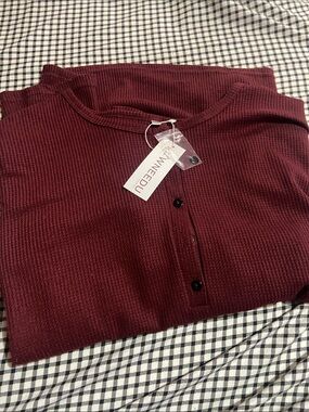 a new day Burgundy Waffle-Knit Button Cardigan